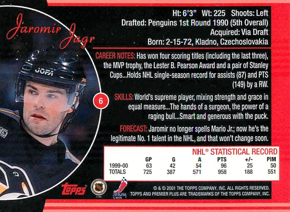 2000-01 Topps Premier Plus - Jaromír Jágr #6