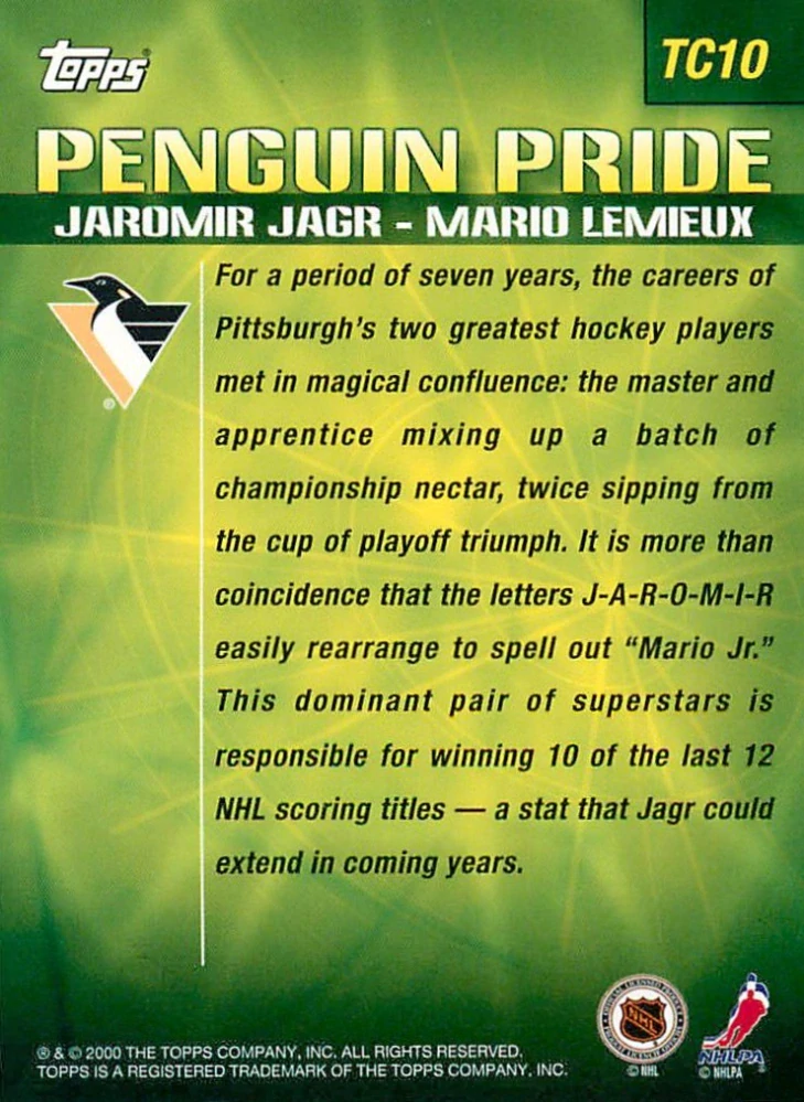 2000-01 Topps - Jaromír Jágr, Mario Lemieux - Penguin Pride #TC10