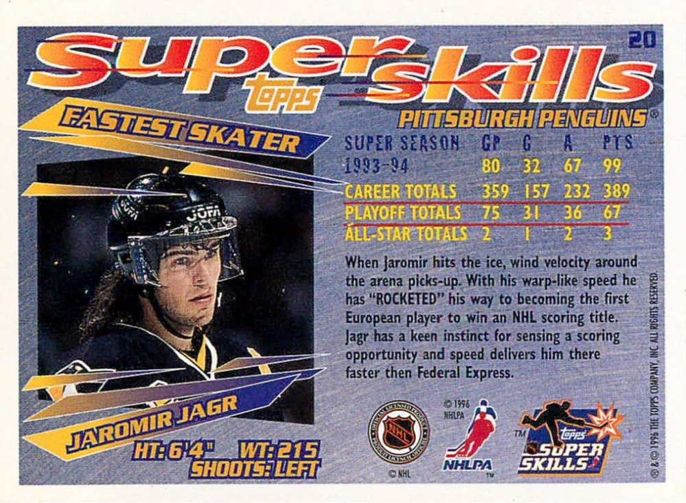 1995-96 Topps Super Skills - Jaromír Jágr #20
