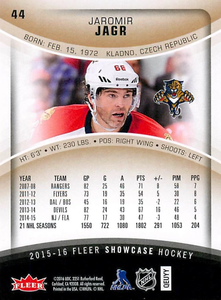 2015-16 UD Fleer Showcase - Jaromír Jágr #44