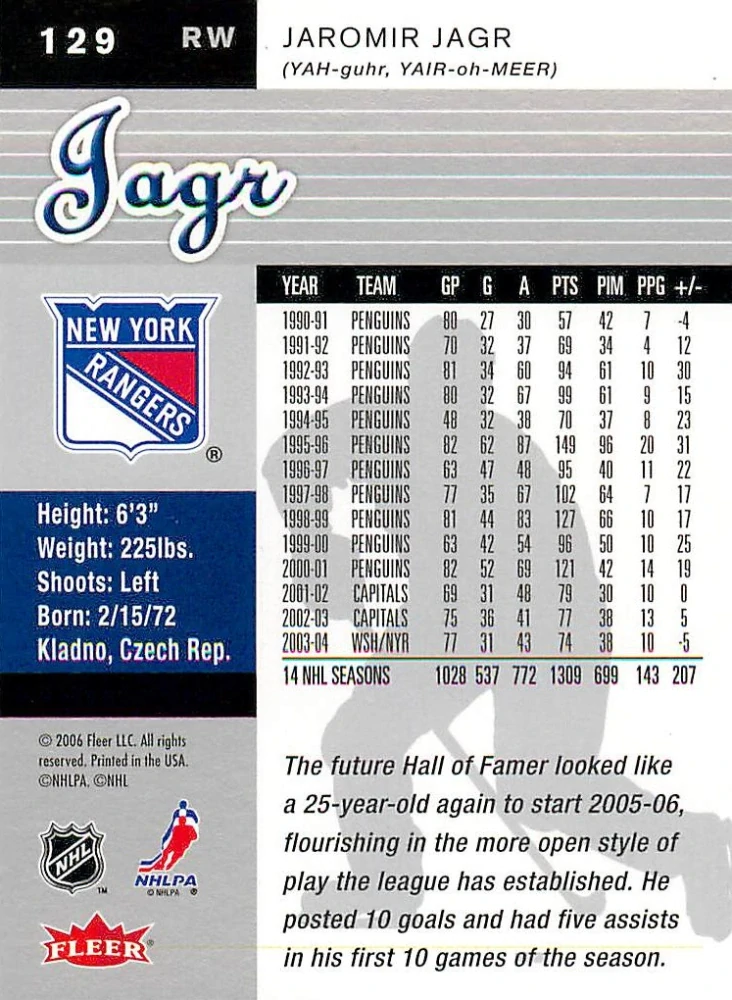 2005-06 Fleer Ultra - Jaromír Jágr #129