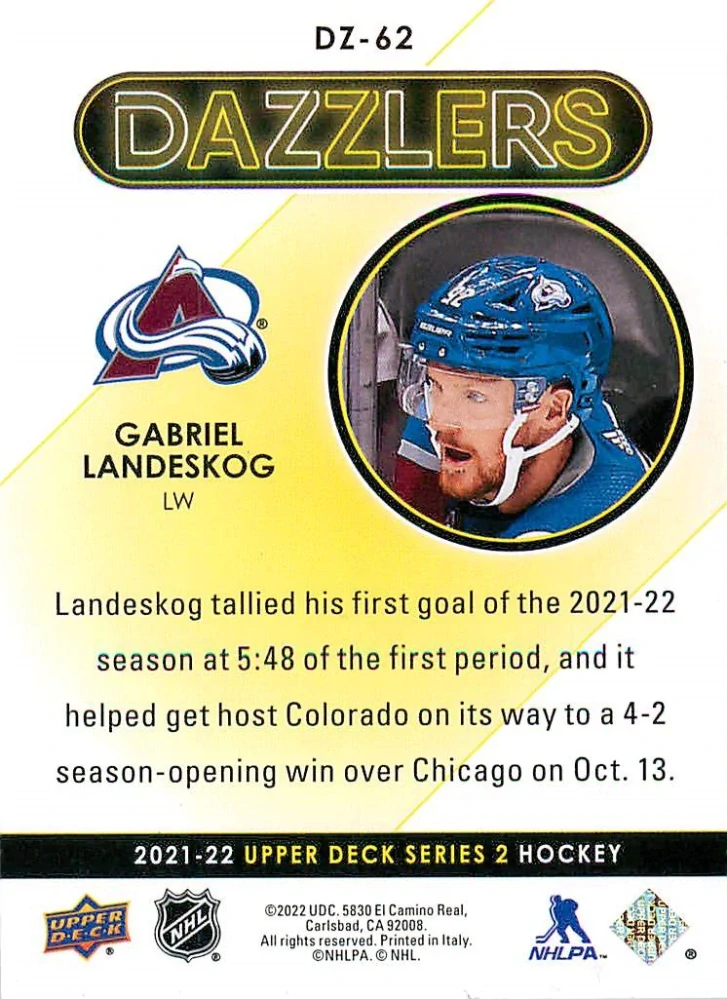 2021-22 UD Series 2 - Gabriel Landeskog - Dazzlers Blue #DZ-62