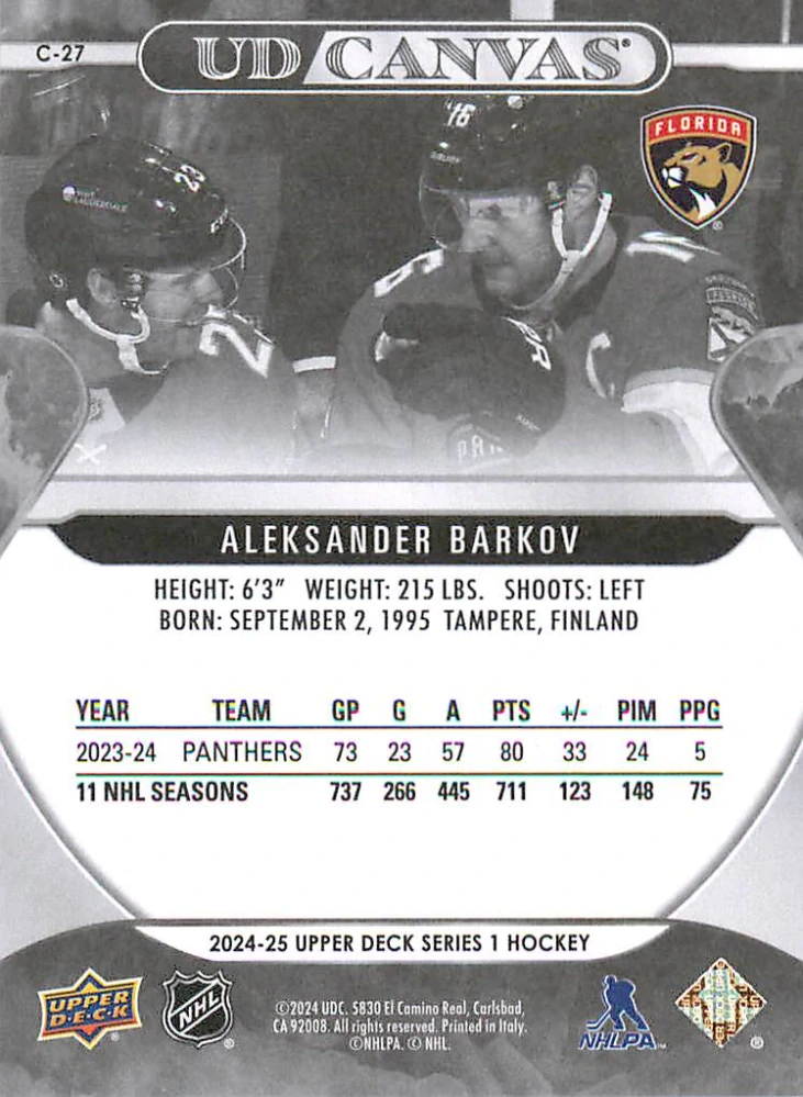 2024-25 UD Series 1 - Aleksander Barkov - Canvas Black & White #C-27