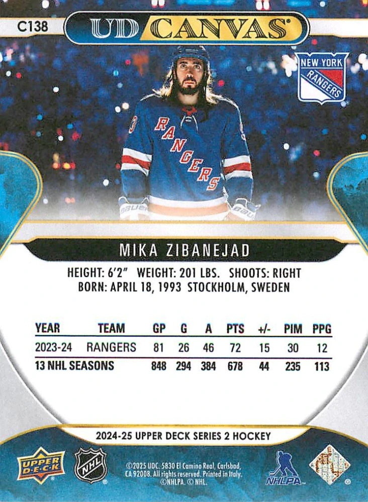 2024-25 UD Series 2 - Mika Zibanejad - Canvas #C138