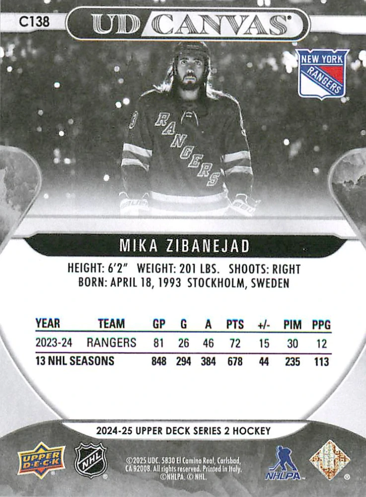 2024-25 UD Series 2 - Mika Zibanejad - Canvas Black & White #C138