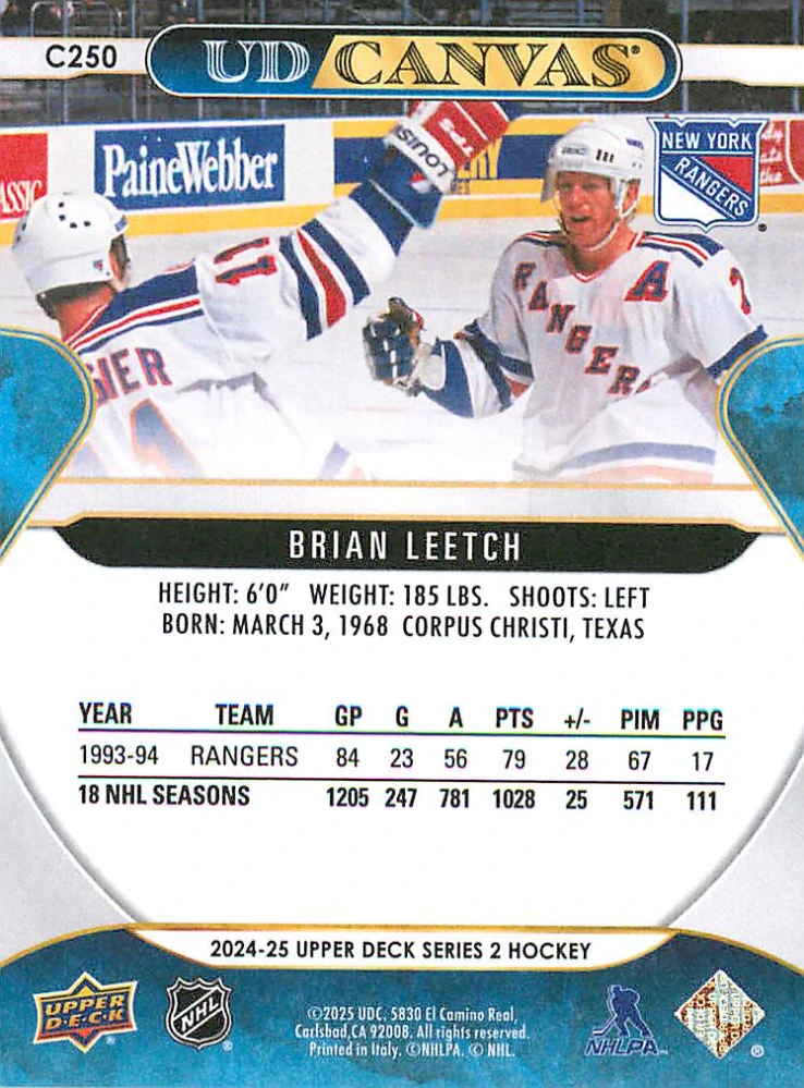 2024-25 UD Series 2 - Brian Leetch - Canvas Retired #C250