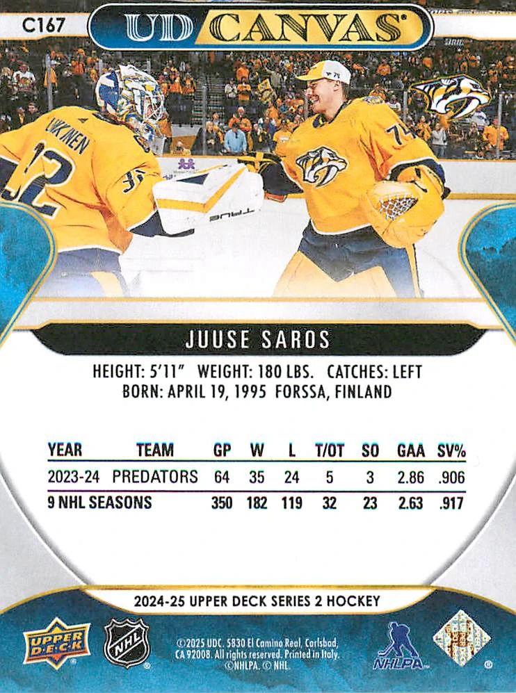2024-25 UD Series 2 - Juuse Saros - Canvas #C167