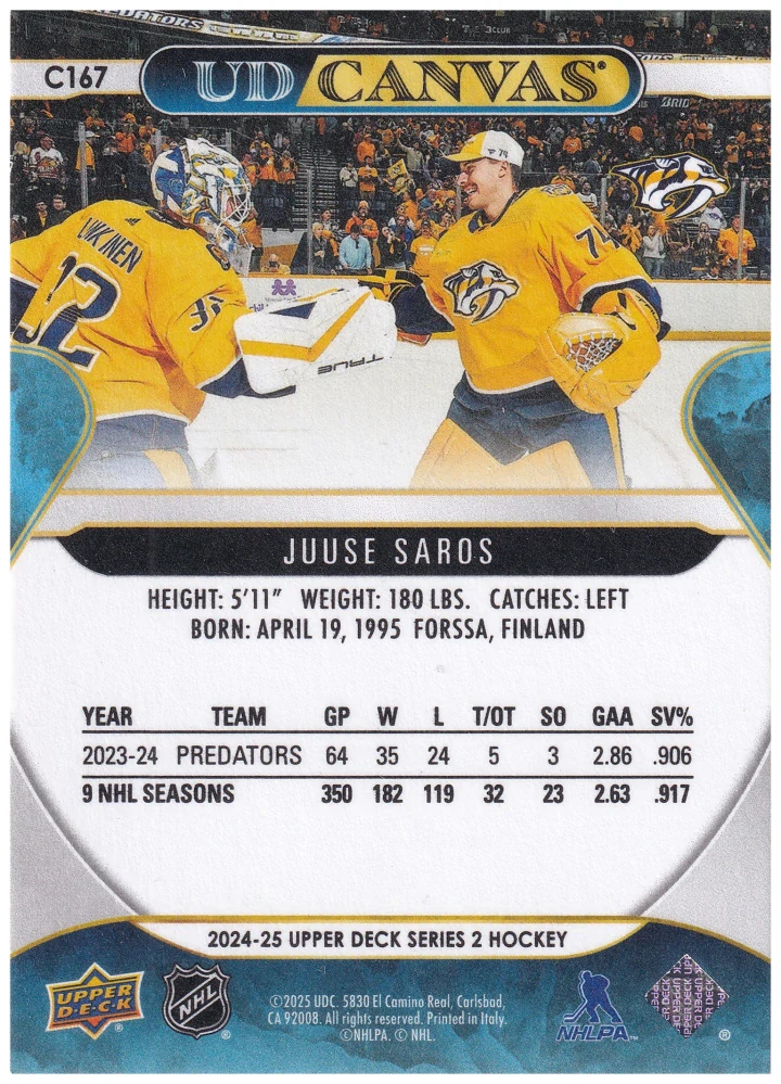 2024-25 UD Series 2 - Juuse Saros - Canvas #C167