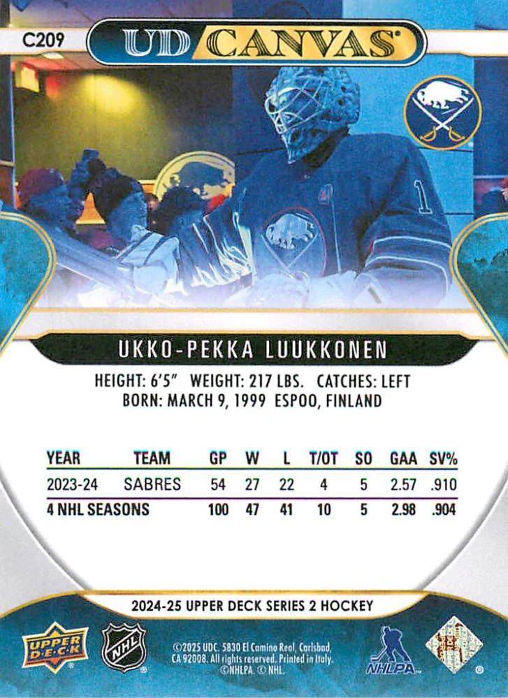 2024-25 UD Series 2 - Ukko-Pekka Luukkonen - Canvas #C209