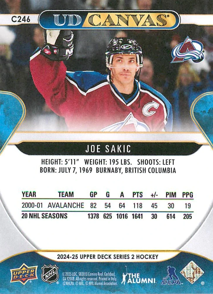 2024-25 UD Series 2 - Joe Sakic - Canvas Retired #C246