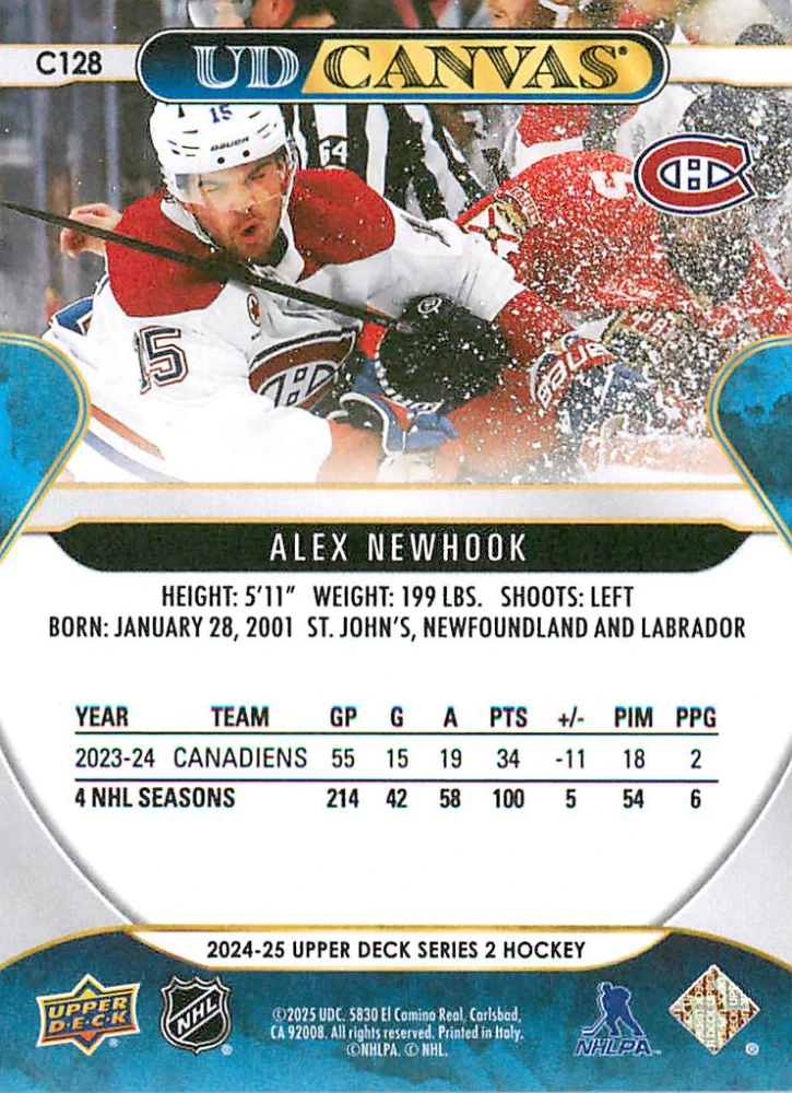 2024-25 UD Series 2 - Alex Newhook - Canvas #C128
