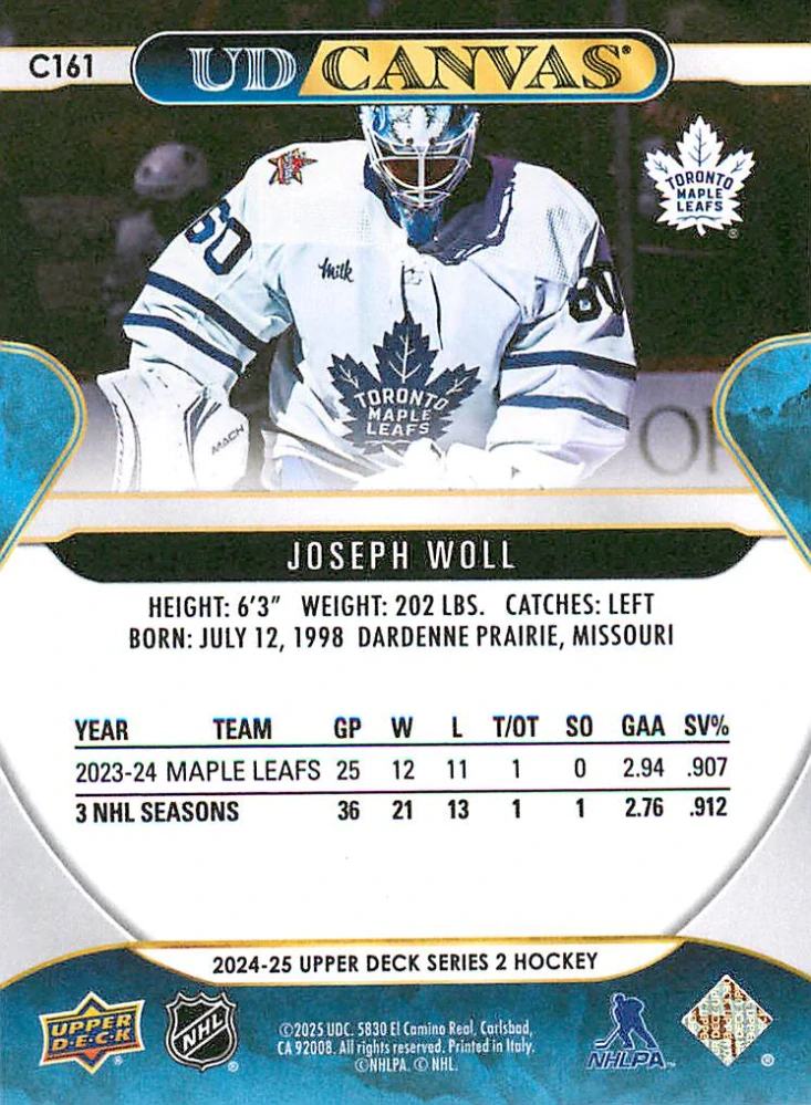 2024-25 UD Series 2 - Joseph Woll - Canvas #C161