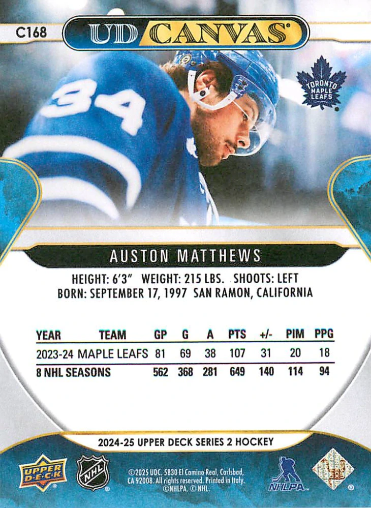 2024-25 UD Series 2 - Auston Matthews - Canvas #C168