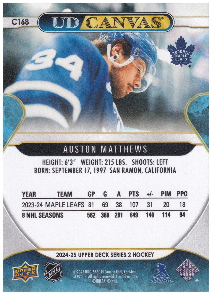 2024-25 UD Series 2 - Auston Matthews - Canvas #C168