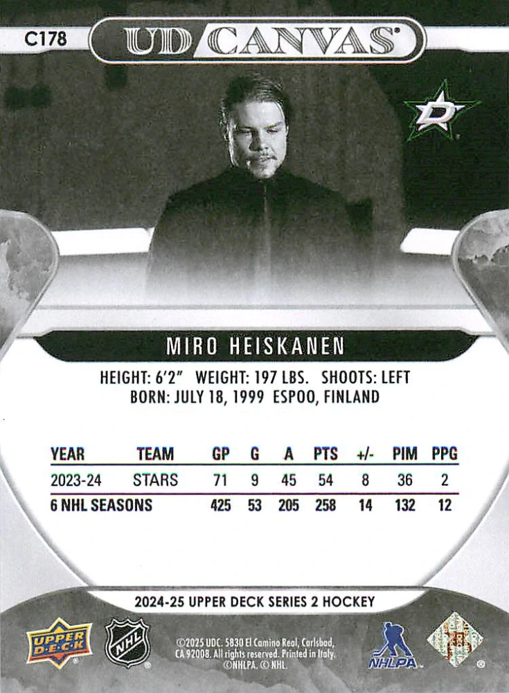 2024-25 UD Series 2 - Miro Heiskanen - Canvas Black & White #C178
