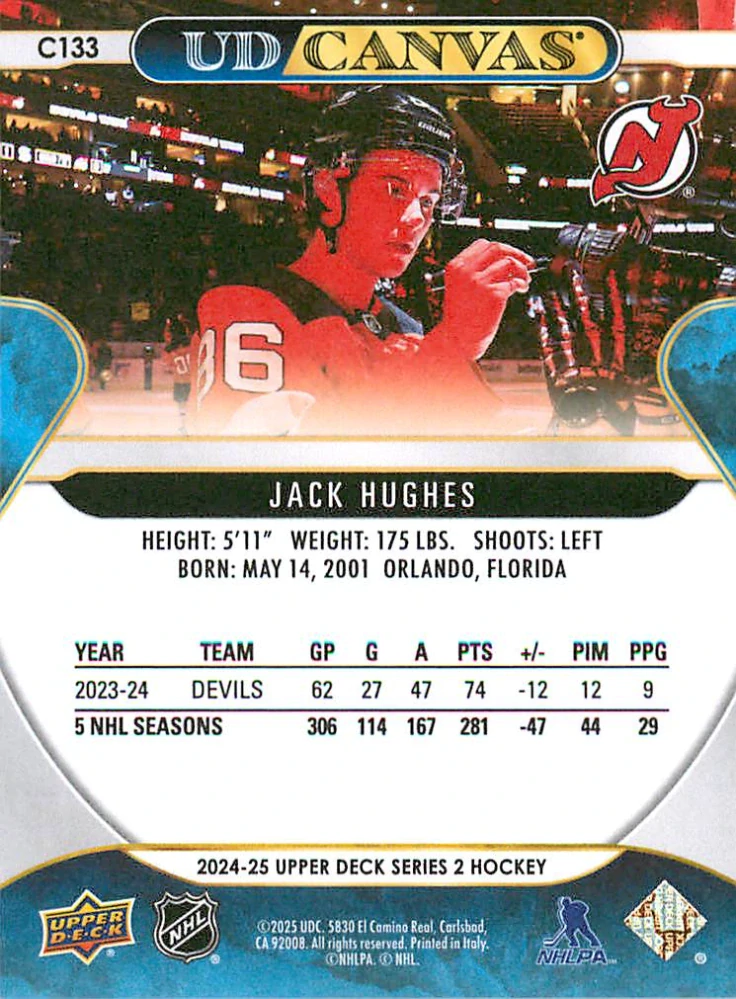 2024-25 UD Series 2 - Jack Hughes - Canvas #C133