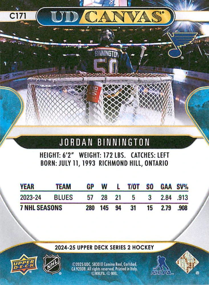 2024-25 UD Series 2 - Jordan Binnington - Canvas #C171