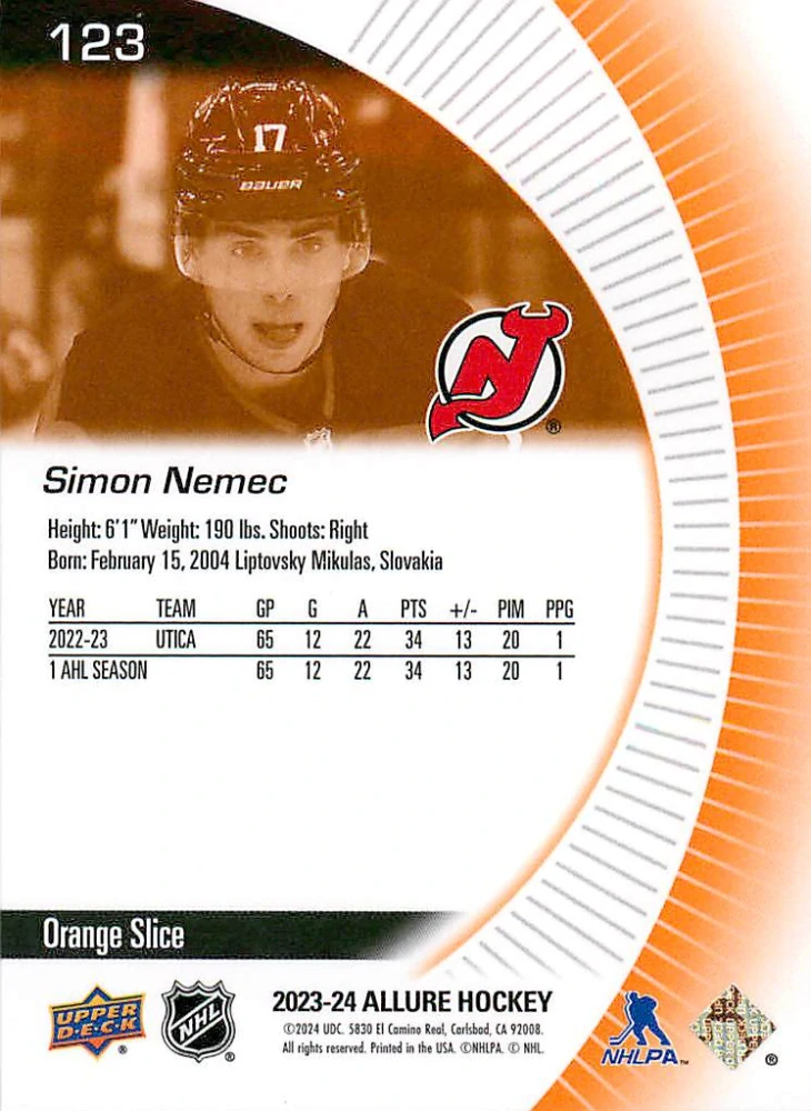 2023-24 UD Allure - Šimon Nemec - Rookie Orange Slice #123