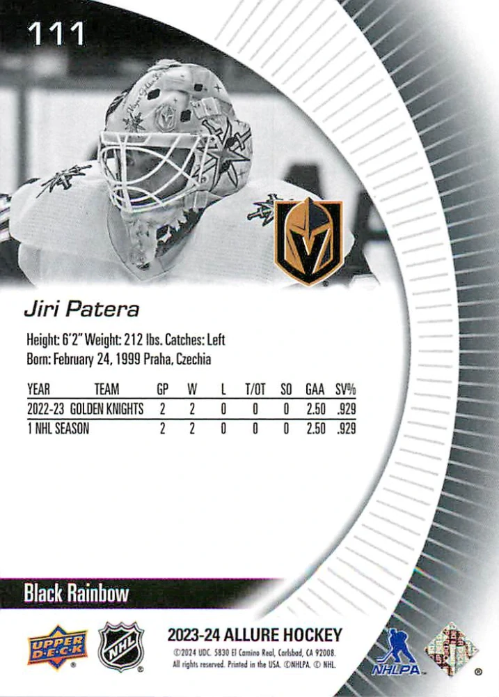 2023-24 UD Allure - Jiří Patera - Rookie Black Rainbow #111