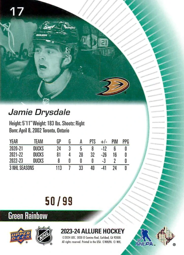 2023-24 UD Allure - Jamie Drysdale - Green Rainbow /99 #17