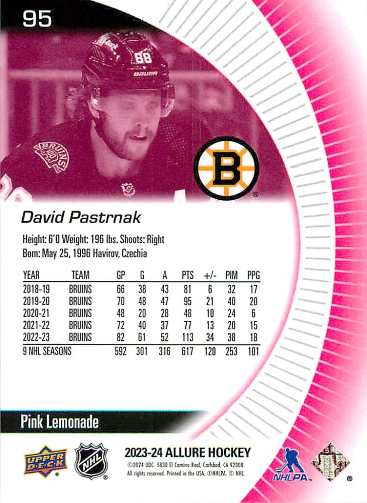 2023-24 UD Allure - David Pastrňák - Pink Lemonade #95