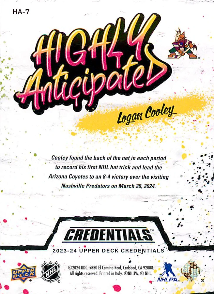 2023-24 UD Credentials - Logan Cooley - Highly Anticipated #HA-7