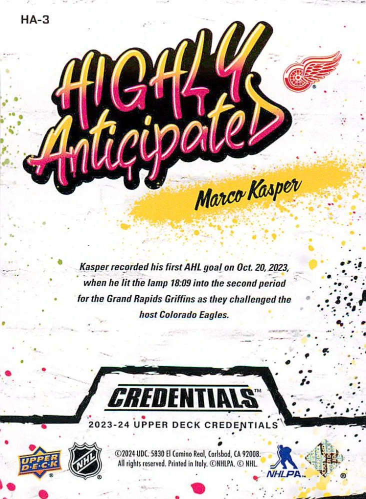 2023-24 UD Credentials - Marco Kasper - Highly Anticipated #HA-3