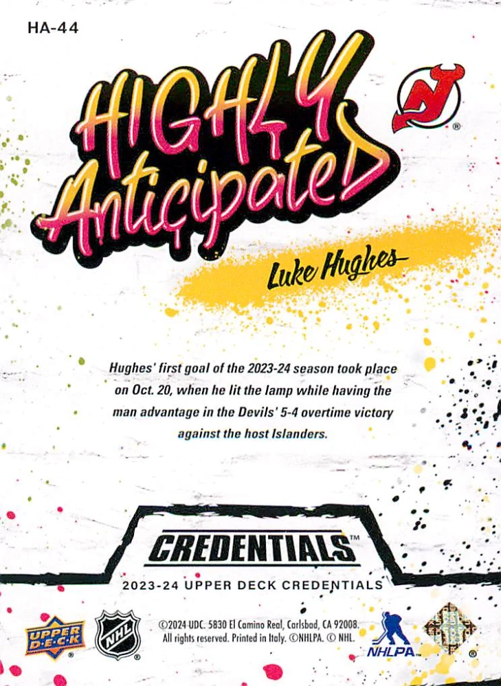 2023-24 UD Credentials - Luke Hughes - Highly Anticipated #HA-44