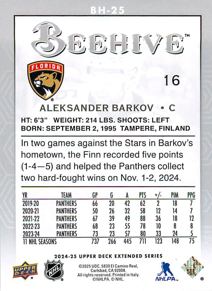 2024-25 UD Extended Series - Aleksander Barkov - Beehive #BH-25