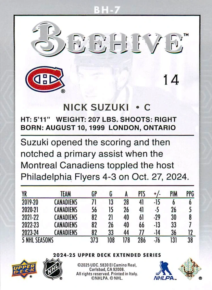 2024-25 UD Extended Series - Nick Suzuki - Beehive #BH-7