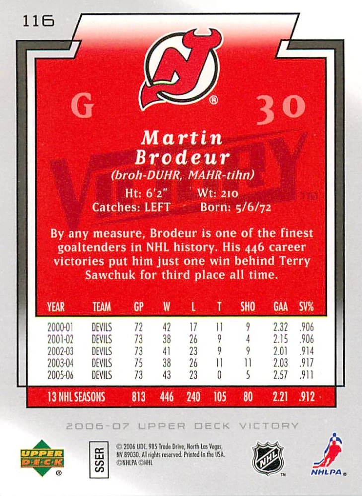 2006-07 UD Victory - Martin Brodeur #116