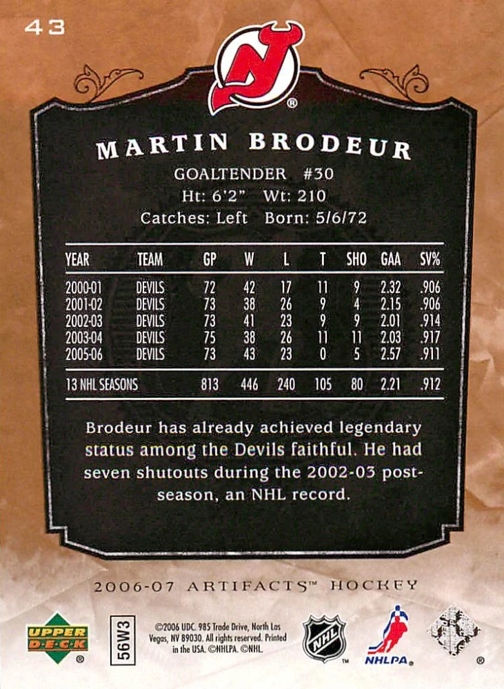 2006-07 UD Artifacts - Martin Brodeur #43