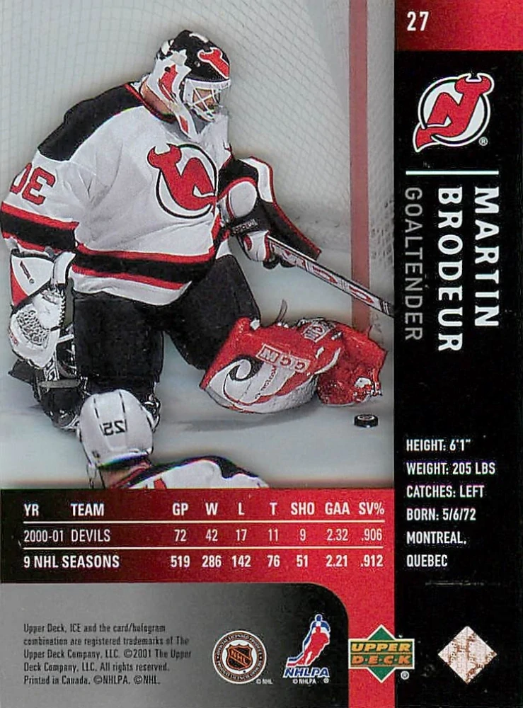 2001-02 UD Ice - Martin Brodeur #27