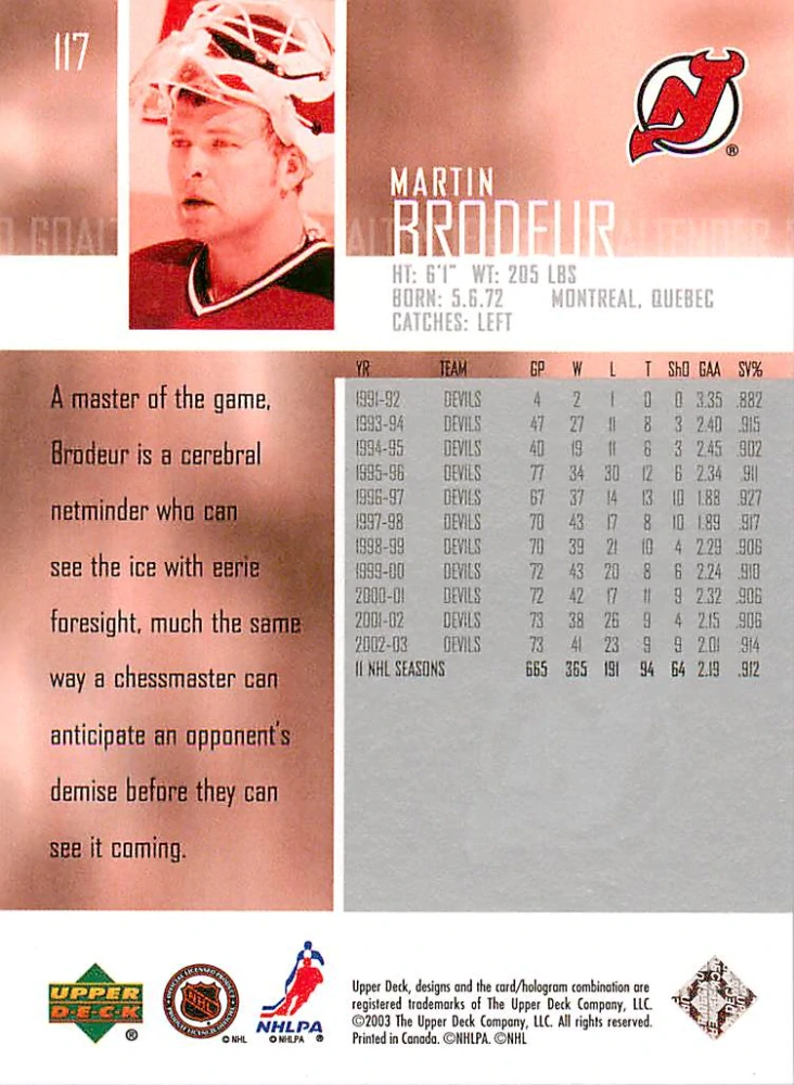 2003-04 UD Series 1 - Martin Brodeur #117