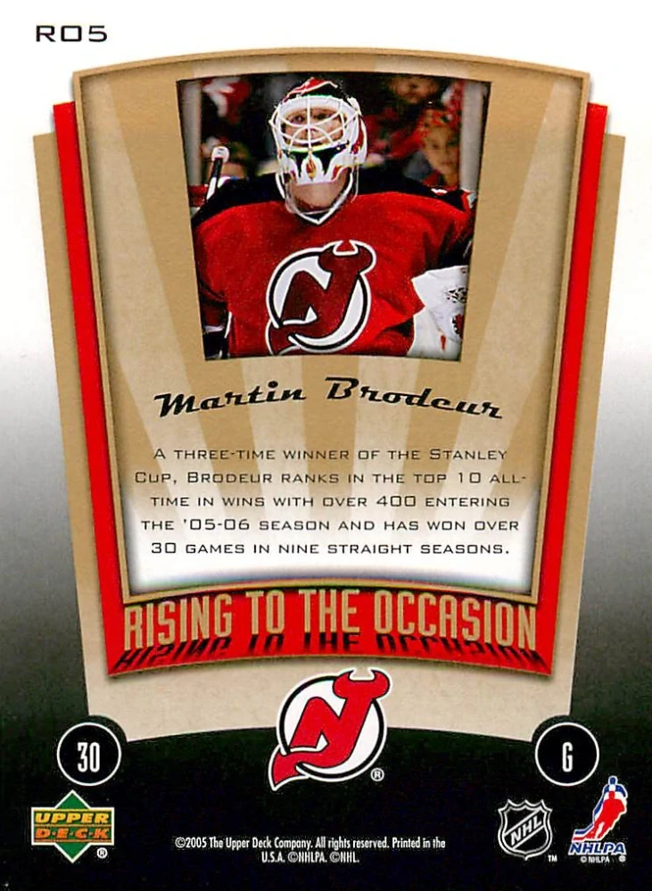 2005-06 UD MVP - Martin Brodeur - Rising To The Occasion #RO5
