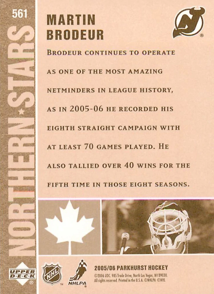 2005-06 UD Parkhurst - Martin Brodeur - Northern Stars #561