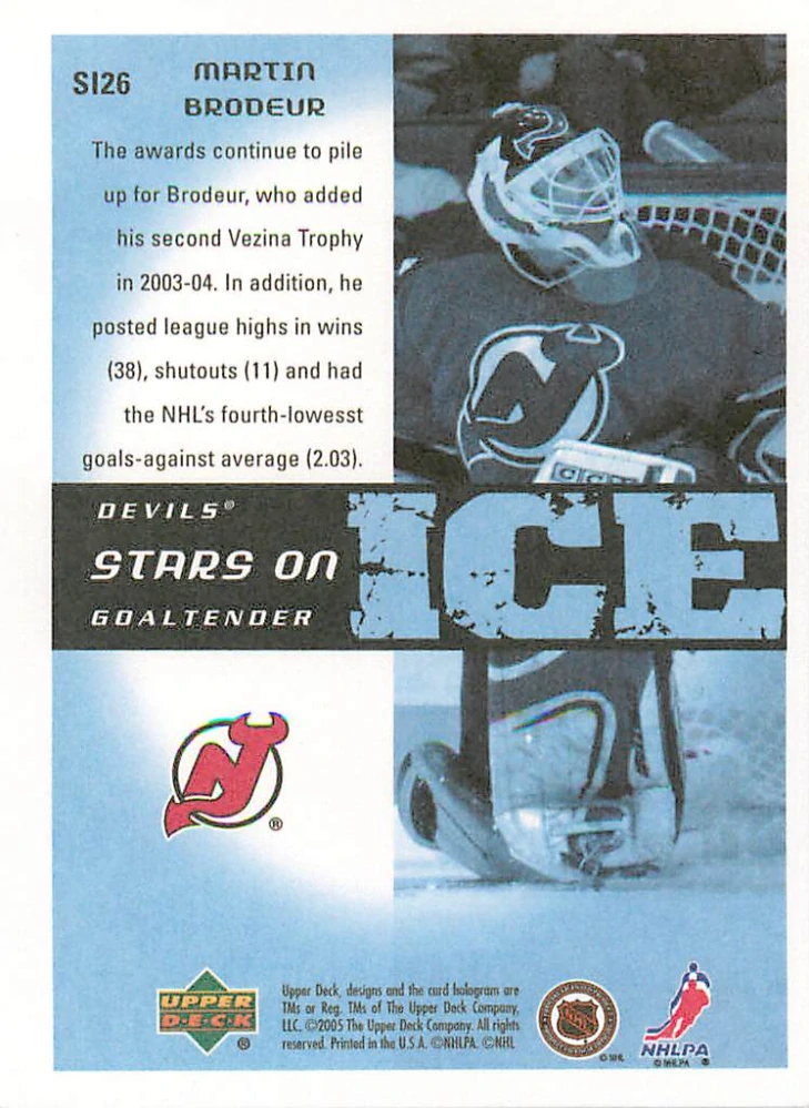 2005-06 UD Victory - Martin Brodeur - Stars On Ice #SI26