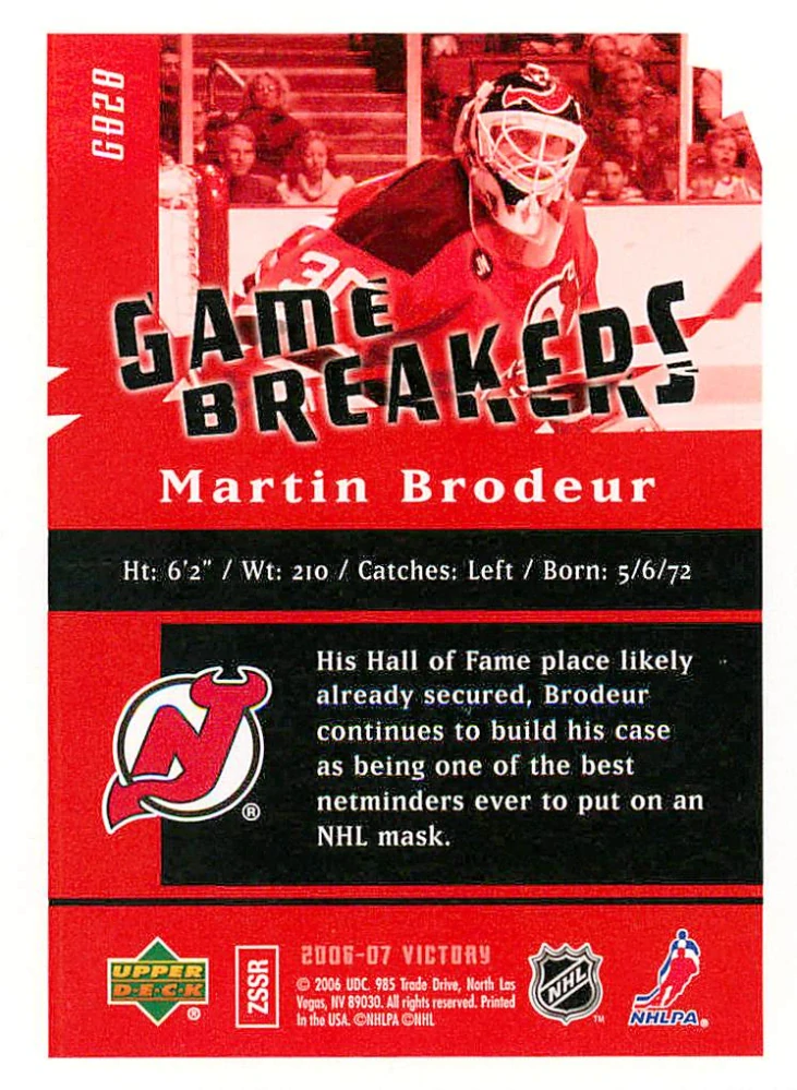 2006-07 UD Victory - Martin Brodeur - Game Breakers #GB28