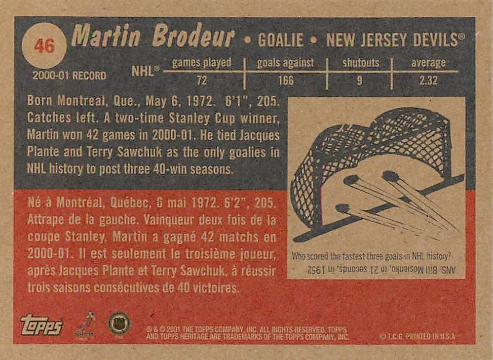 2001-02 Topps Heritage - Martin Brodeur #46