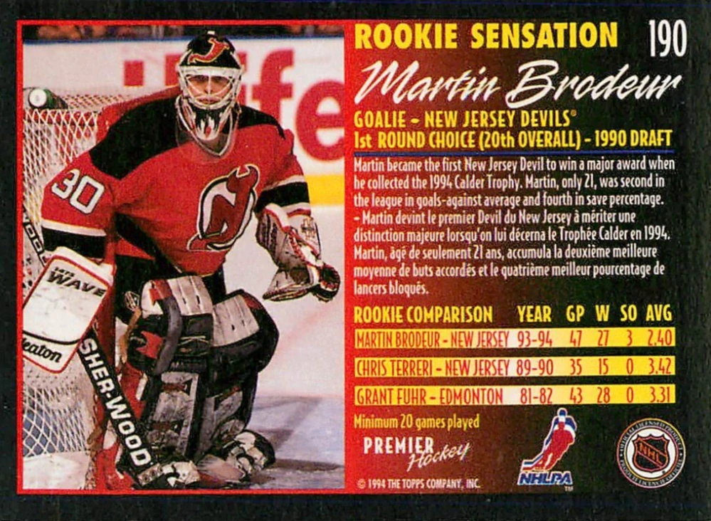 1994-95 O-Pee-Chee Premier - Martin Brodeur - Rookie Sensations #190