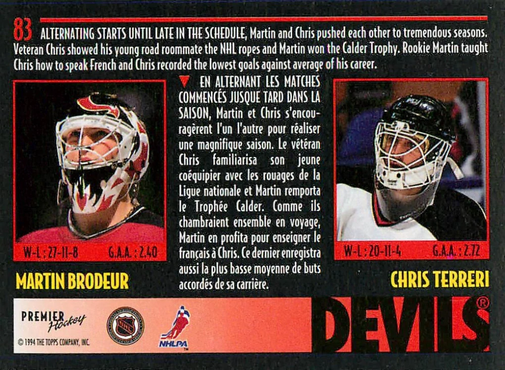 1994-95 O-Pee-Chee Premier - Martin Brodeur, Chris Terreri - Goaltending Duos #83