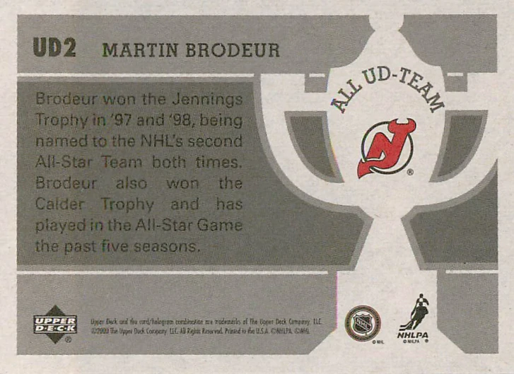 2000-01 UD Vintage - Martin Brodeur - All UD-Team #UD2