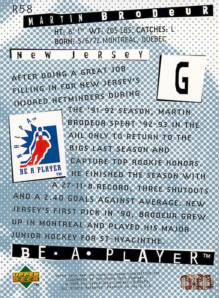1994-95 UD Be A Player - Martin Brodeur #R58