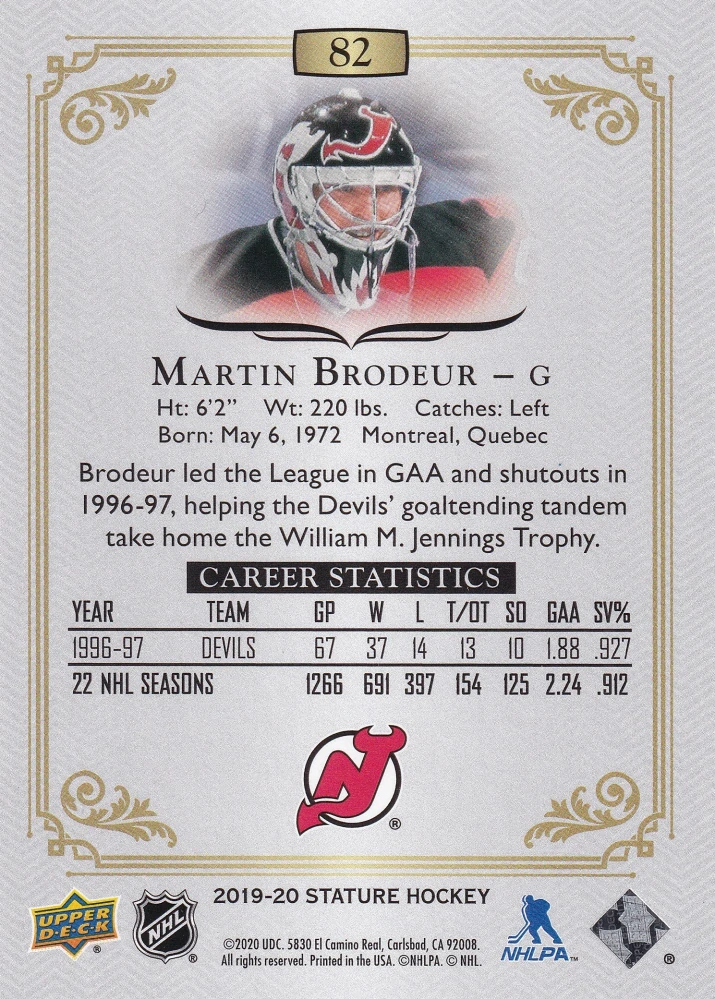 2019-20 UD Stature - Martin Brodeur #82
