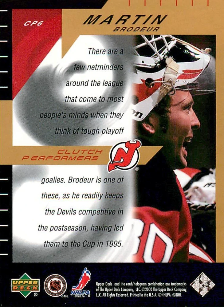 1999-00 UD MVP Stanley Cup Edition - Martin Brodeur - Clutch Performers #CP6