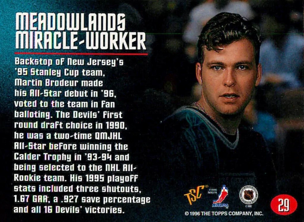 1996-97 Topps Stadium Club - Martin Brodeur - Members Only #29