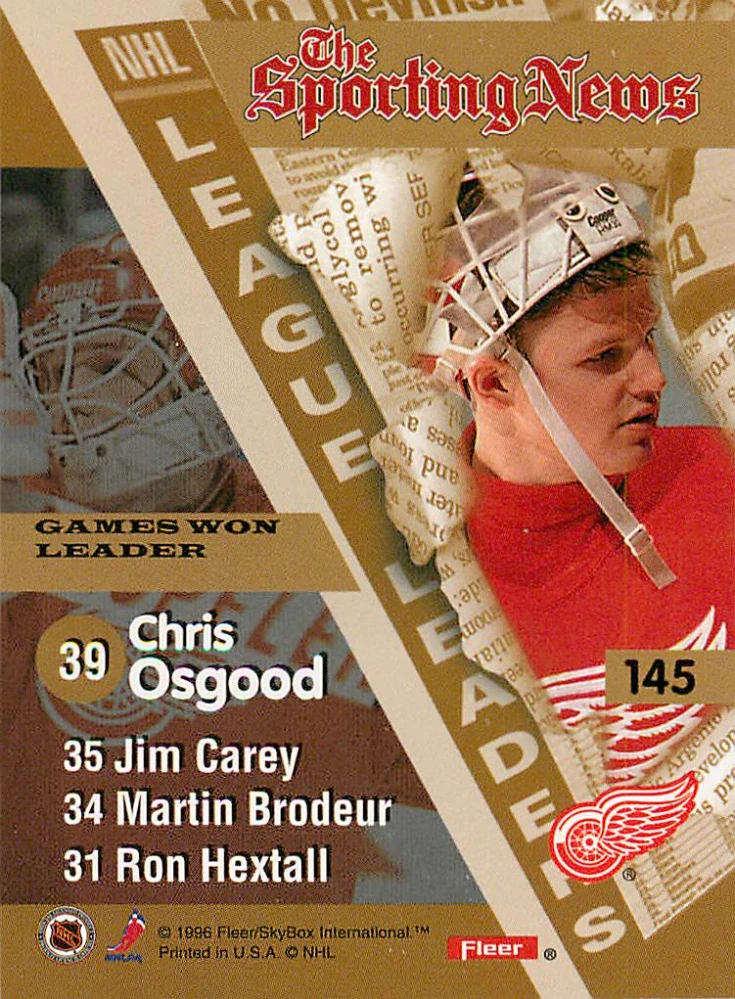 1996-97 Fleer - Chris Osgood, Martin Brodeur, Ron Hextall, Jim Carey - The Sporting News #145