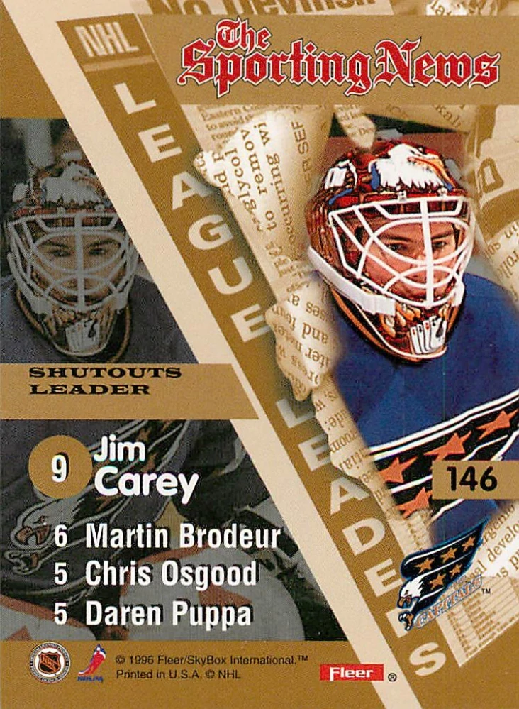 1996-97 Fleer - Martin Brodeur, Chris Osgood, Daren Puppa, Jim Carey - The Sporting News #146