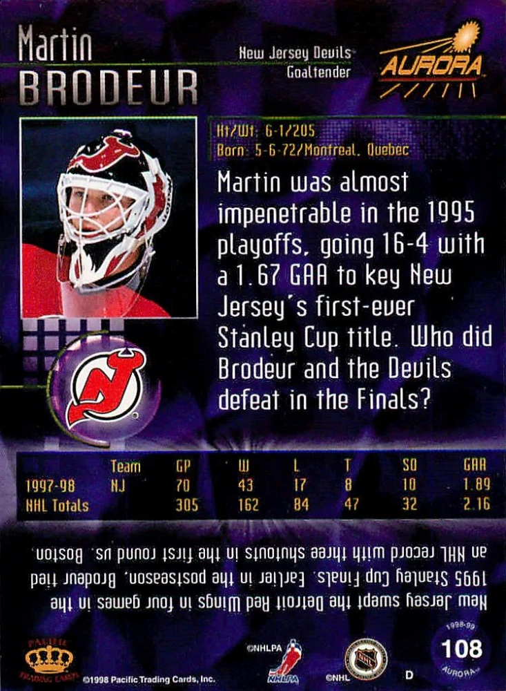 1998-99 Pacific Aurora - Martin Brodeur #108