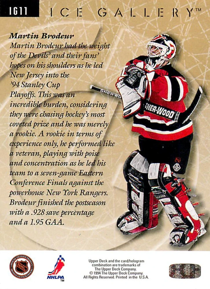 1994-95 UD Series 1 - Martin Brodeur - Ice Gallery #IG11